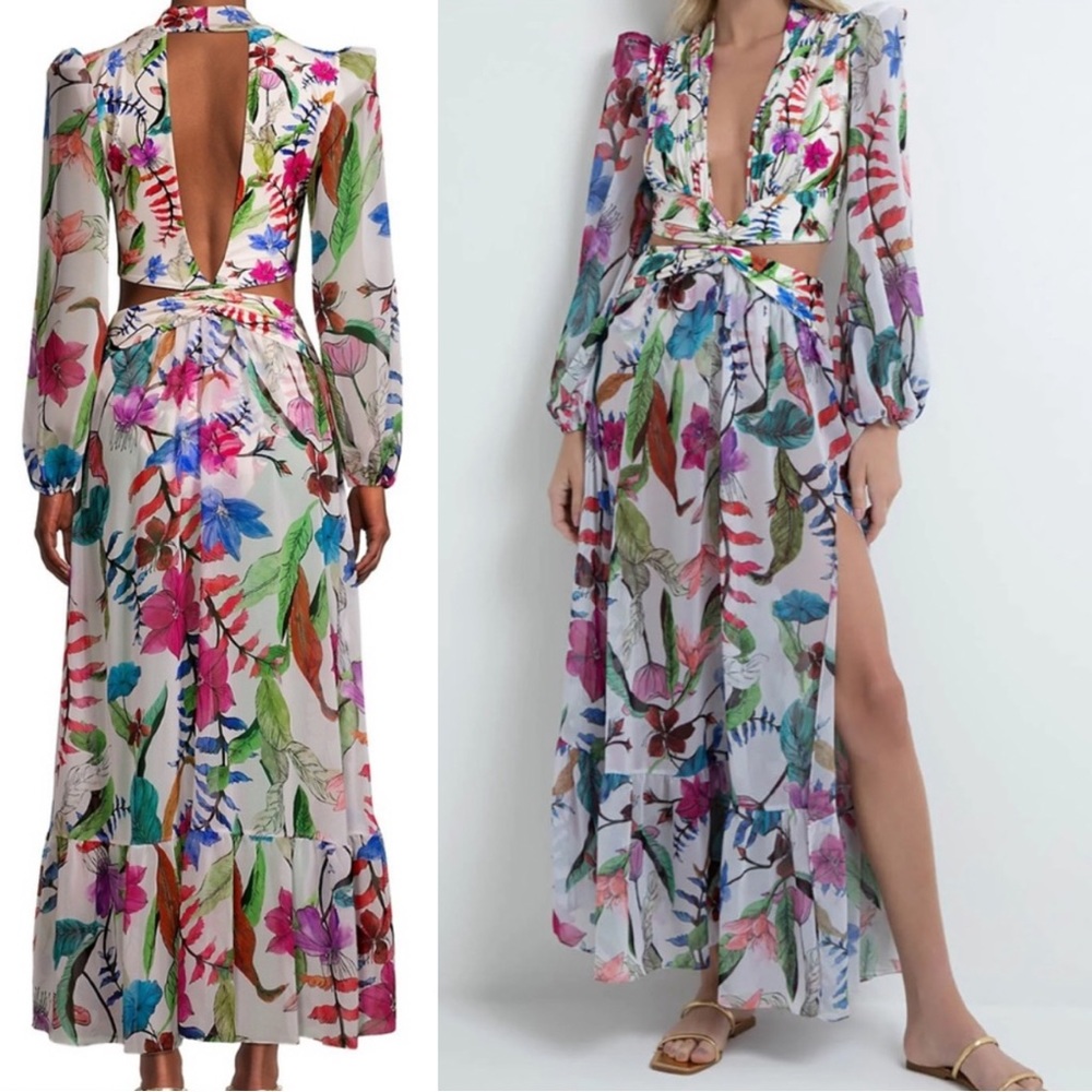PatBo Zamia Plunge-Neck Cutout Beach Dress
